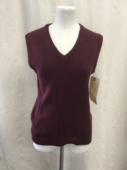 Childrens, Vest, FRENCH TOAST, Red Burgundy, Acrylic, Solid, 10/12, L, V-neck, Pullover,