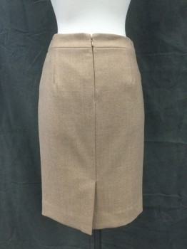 J. CREW, Camel Brown, Wool, Solid, Pencil Skirt, Twill, 1 1/2" Waistband, Zip Back, Back Vent