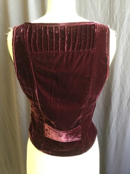 Womens, Top, SASHIMI, Red Burgundy, Polyester, Rayon, Solid, S, Velvet, Scoop Neck, 1.5" Straps, Pleat Yoke Front & Back, 6 Self Cover Button Front, 2 Pockets,