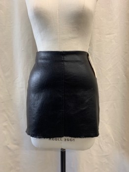 Womens, Skirt, Mini, NO LABEL, Black, Cotton, Synthetic, Solid, W30, Waxed, Raw Hem, Zip Back