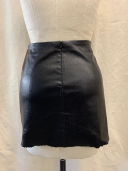 Womens, Skirt, Mini, NO LABEL, Black, Cotton, Synthetic, Solid, W30, Waxed, Raw Hem, Zip Back