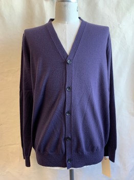Mens, Cardigan Sweater, BANANA REPUBLIC, Plum Purple, Wool, Solid, 2 XLT, Button Front,