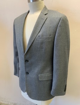 TASSO ELBA, Gray, Polyester, Rayon, Solid, Birds Eye Weave, Single Breasted, Notched Lapel, 2 Buttons, 3 Pockets, Navy Dotted Lining