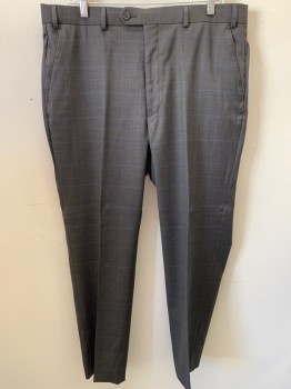 LAUREN R.L., Tobacco Brown, Blue, Wool, Polyester, Plaid, Flat Front, Tab Waistband, 4 Pockets, Belt Loops,