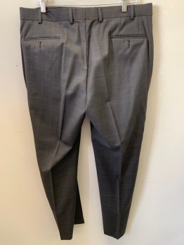 LAUREN R.L., Tobacco Brown, Blue, Wool, Polyester, Plaid, Flat Front, Tab Waistband, 4 Pockets, Belt Loops,