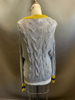 Womens, Pullover, RAG & BONE, Silver, Yellow, Viscose, Metallic/Metal, Solid, S, Yellow V-N, Yellow And Black Cuffs *Some Holes, See Pics*