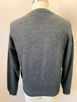 BRANDINI, Dk Gray, Taupe, Off White, Acrylic, Wool, Argyle, Knit, Crew Neck, Long Sleeves