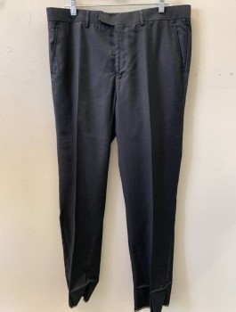 Mens, Suit, Pants, TAZIO, Charcoal Gray, Wool, Polyester, Solid, Open, 38, F.F,  Slash Pockets,
