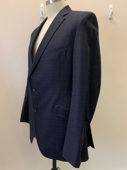 Mens, Suit, Jacket, TED BAKER, Navy Blue, Wool, Polyester, Plaid, 43/35, 46XL, 2 Buttons, Single Breasted, Notched Lapel, 3 Pockets