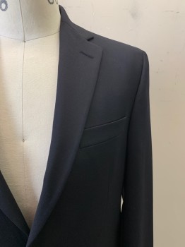 Mens, Suit, Jacket, MALIBU CLOTHES, Black, Wool, Solid, 38R, 2 Buttons, Single Breasted, Notched Lapel, 3 Pockets