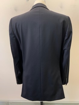 Mens, Suit, Jacket, MALIBU CLOTHES, Black, Wool, Solid, 38R, 2 Buttons, Single Breasted, Notched Lapel, 3 Pockets