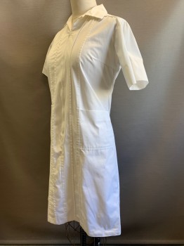 GALS, White, Polyester, Cotton, Solid, S/S, Zip Front, Collar Attached, Top Pockets,