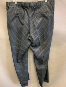 BOSS, Black, Blue, Wool, Stripes - Pin, Stripes, Single Pleat, Cuffed, 4 Pockets,