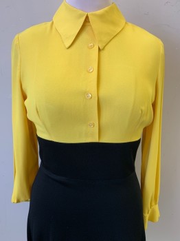 NO LABEL, Yellow, Black, Polyester, Solid, La C.A., Button Front, Back Zipper