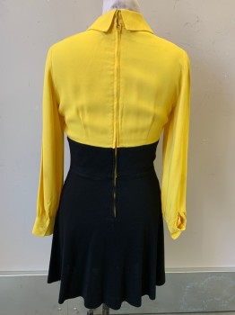 NO LABEL, Yellow, Black, Polyester, Solid, La C.A., Button Front, Back Zipper