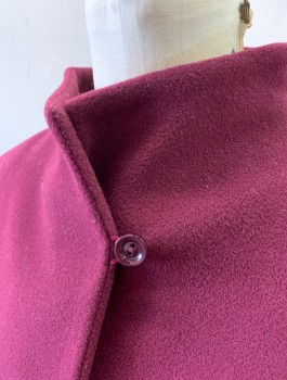 Womens, Coat, CINZIA ROCCA, Red Burgundy, Wool, Cashmere, Solid, Sz.4, Felt, Single Breasted, 4 Buttons at Front, Funnel Neck, 2 Side Pockets Along Princess Seams, Lightly Padded Shoulders, Above Knee Length