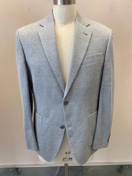 Mens, Sportcoat/Blazer, NORDSTROM, Lt Blue, White, Linen, Heathered, 42R, Single Breasted, 2 Bttns, 3 Pckts, Notched Lapel, Double Vent, Gray Plastic Buttons