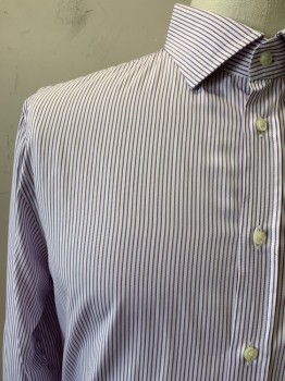 Mens, Casual Shirt, ARMANI, Purple, White, Cotton, Stripes - Vertical , 42, 16.5, L/S, Button Front, C.A.,