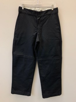 Mens, Casual Pants, DICKIES, Black, Cotton, Polyester, Solid, 32/28, F.F, Side Pockets, Zip Front, Belt Loops,