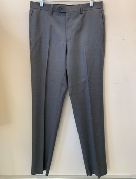 Mens, Suit, Pants, LAUREN, Gray, Wool, Solid, Open, 32, F.F,  Straight Side Pockets