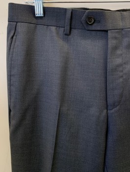 Mens, Suit, Pants, LAUREN, Gray, Wool, Solid, Open, 32, F.F,  Straight Side Pockets