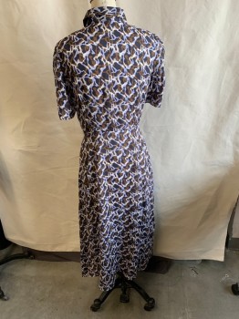 THEORY, Lilac Purple, Coffee Brown, Navy Blue, Silk, Polyester, Abstract , C.A., S/S, Button Down, Sheer, Below Knee, Giraffe-like Pattern