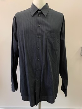 Mens, Casual Shirt, ALFANI, Black, Charcoal Gray, Cotton, Stripes - Vertical , 36/37, 17.5, L/S, Button Front, Collar Attached, Chest Pocket