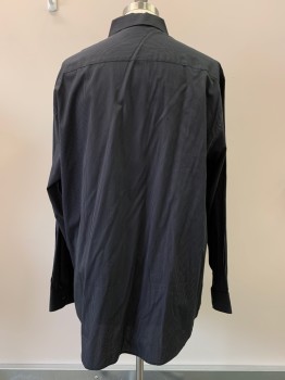 Mens, Casual Shirt, ALFANI, Black, Charcoal Gray, Cotton, Stripes - Vertical , 36/37, 17.5, L/S, Button Front, Collar Attached, Chest Pocket