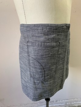 CHEF WORKS, Gray, White, Cotton, 2 Color Weave, Heathered, 2 Patch Pockets, Self Ties at Waist Looped Through Large Metal Grommets