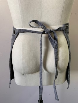 CHEF WORKS, Gray, White, Cotton, 2 Color Weave, Heathered, 2 Patch Pockets, Self Ties at Waist Looped Through Large Metal Grommets