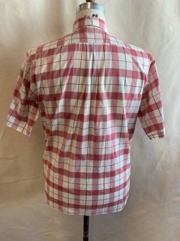 CHRISTIAN DIOR, Red, Off White, Navy Blue, Cotton, Polyester, Plaid, Button Down Collar, Button Front, Short Sleeves, 1 Pocket