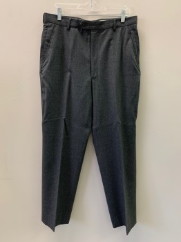 CALVIN KLEIN, Charcoal Gray, Gray, Wool, 2 Color Weave, F.F, Side Pockets, Zip Front, Belt Loops,