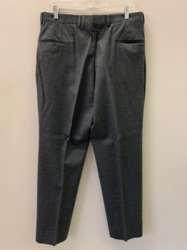 CALVIN KLEIN, Charcoal Gray, Gray, Wool, 2 Color Weave, F.F, Side Pockets, Zip Front, Belt Loops,