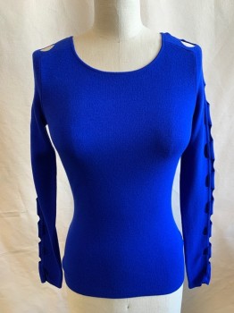 BAILEY 44, Primary Blue, Viscose, Polyester, Solid, L/S, CN, Alternating Cut Outs On Sleeves, Rib Knit
