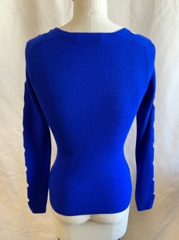 Womens, Top, BAILEY 44, Primary Blue, Viscose, Polyester, Solid, XS, L/S, CN, Alternating Cut Outs On Sleeves, Rib Knit