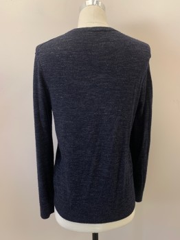 Mens, Pullover Sweater, VINCE, Midnight Blue, Wool, Linen, Heathered, M, V-N, 1 Pckt,