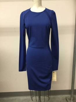 Womens, Dress, Long & 3/4 Sleeve, Wilfred Free, Royal Blue, Polyester, Solid, 6, Long Sleeves, Sheer Mesh Inserts On Side Panels, Back Zipper,