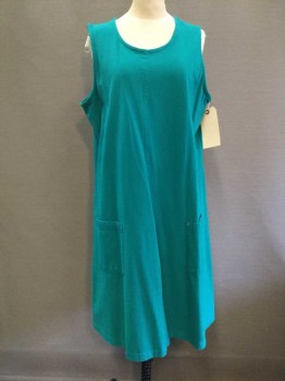 Womens, Maternity, IN DUE TIME, Turquoise Blue, Cotton, Solid, M, Maternity, Scoop Neck, 2 Patch Pockets, Loose Fit