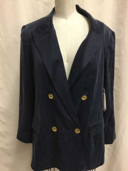 Womens, Blazer, L'AGENCE, Navy Blue, Silk, Solid, 2, Double Breasted, Peak Lapel, 2 Pockets,