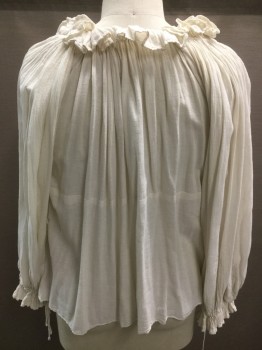 MTO, Off White, Cotton, Made To Order, Long Sleeves, Ties at Neck with Drawstring, Cuffs Have Drawstring, Heavy Cheese Cloth, Seam Across Chest, Small Hole to Be Mended in Left Side