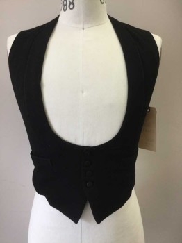 Mens, Historical Fiction Vest, MTO, Black, Wool, Solid, 36, Shawl Collar, 2 Pocket, 4 Buttons, Wool Front, Silk Back, Belted Back, 1800