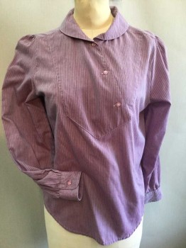 GARLAND, Lilac Purple, Purple, Lavender Purple, Polyester, Cotton, Stripes - Vertical , Long Sleeves, Asymmetrical Bib with 3 Buttons,  Peter Pan Collar, Pinstripes, Modeled on a Size 2,