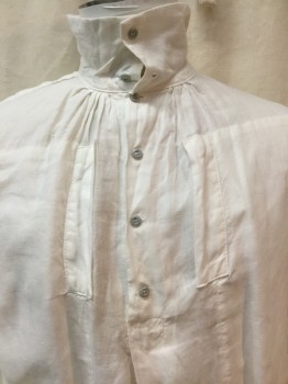 ML59, Cream, Linen, Solid, (DOUBLE) Cream, Collar Attached with 2 Buttons, 4 Light Gray Button Front, Long Sleeves,