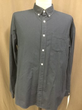 Mens, Casual Shirt, GAP, Navy Blue, Cotton, Solid, L, Button Front, Long Sleeves, Button Down Collar, 1 Pocket,