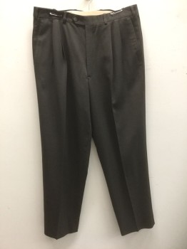 NORDSTROM, Dk Brown, Poly/Cotton, Solid, Twill, Double Pleated, Button Tab Waist, Zip Fly, 4 Pockets, Relaxed Leg, 1990's/00's