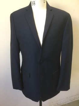 ALFANI, Navy Blue, Wool, Polyester, Solid, Dark Navy, Single Breasted, Notched Lapel, 2 Buttons, 3 Pockets, Navy Self Diamond Pattern Lining