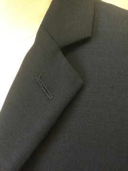 ALFANI, Navy Blue, Wool, Polyester, Solid, Dark Navy, Single Breasted, Notched Lapel, 2 Buttons, 3 Pockets, Navy Self Diamond Pattern Lining