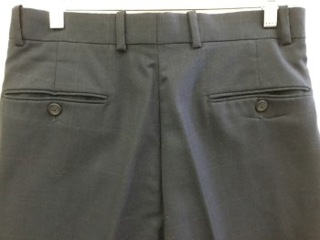 VERSINI, Navy Blue, Brown, Wool, Geometric, Plaid-  Windowpane, Pants, 2 Pleat Front, 4 Pockets