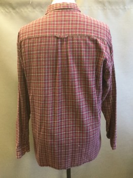 REPP, Magenta Pink, Olive Green, Off White, Cotton, Plaid, Flannel, Long Sleeves, Button Down Collar Attached, Button Front, Patch Pocket,