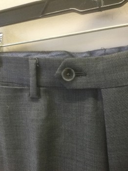TOMMY HILFIGER, Gray, Wool, Solid, Flat Front, Button Tab Waist, Zip Fly, 5 Pockets Including 1 Watch Pocket